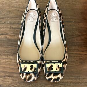 Tory Burch Animal Print Flats with Gold Accents